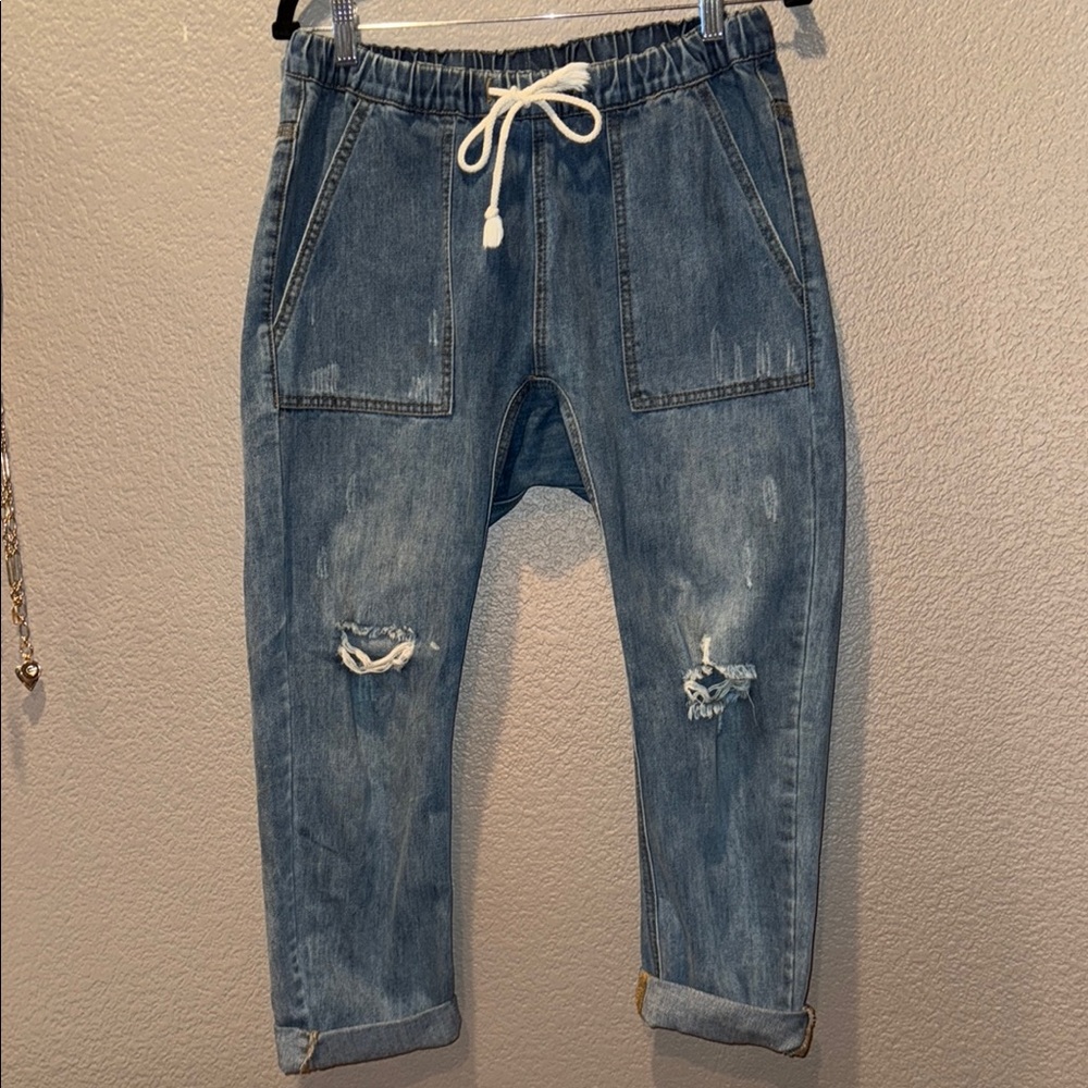 Mustard Seed Blue Relaxed Jeans with Drawstring Waist